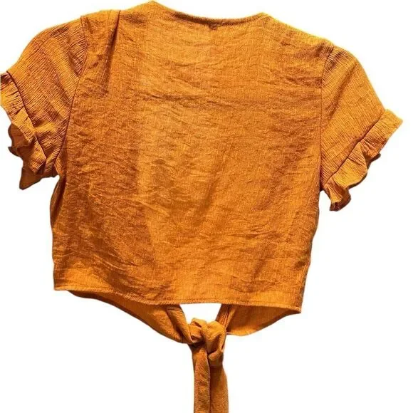 NWOT Zaful Women’s Orange Tie-Front Flutter Sleeve Crop Top - Size Small - Picture 3 of 6